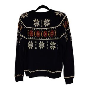 Vintage 80s JC Penney Acrylic Men's Ski Sweater Classic Navy Blue Fair Isle sz M